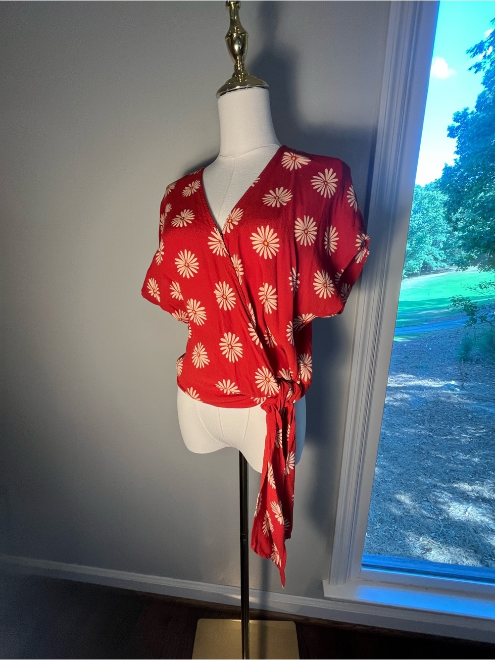 Madewell Red Daisy Wrap Tie-Front Top - Women's xl
